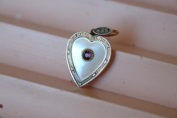 Antique Gold Silver Mother of Pearl & Amethyst He… - image 7