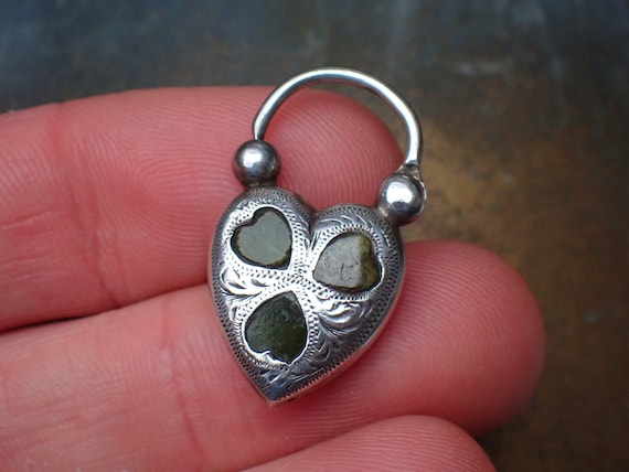 Antique Sterling Silver & Connemara Marble Heart … - image 2