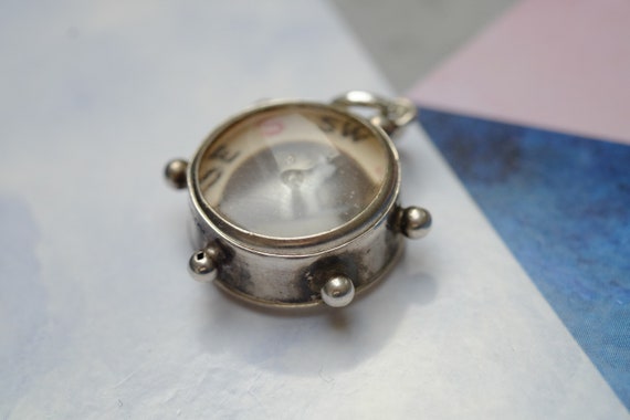 Vintage Sterling Silver Miniature Compass Charm P… - image 3