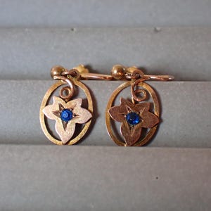 Sapphire Paste Earrings, Antique 9K Gold Ivy Leaf Drops, Victorian Sentimental Jewelry