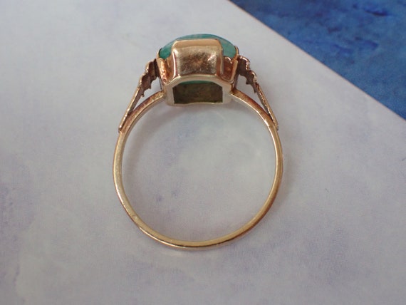 Vintage Art Deco 9ct Gold Jadeite Glass Ring - image 6