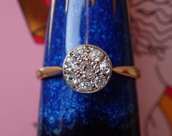 Elegant Antique Art Deco 18ct Gold & Platinum Diamond Cluster Ring