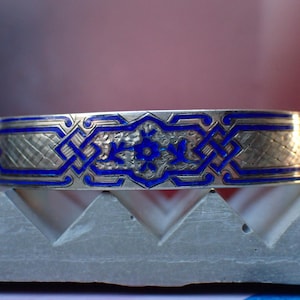 Antique Victorian Era European Silver & Blue Enamel Pattern Bangle