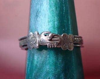 Antique Silver Opening Fede & Joined Hearts Gimmel Ring