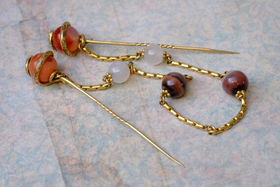 Unusual Antique Victorian Gilt Snakes & Agate Clo… - image 3