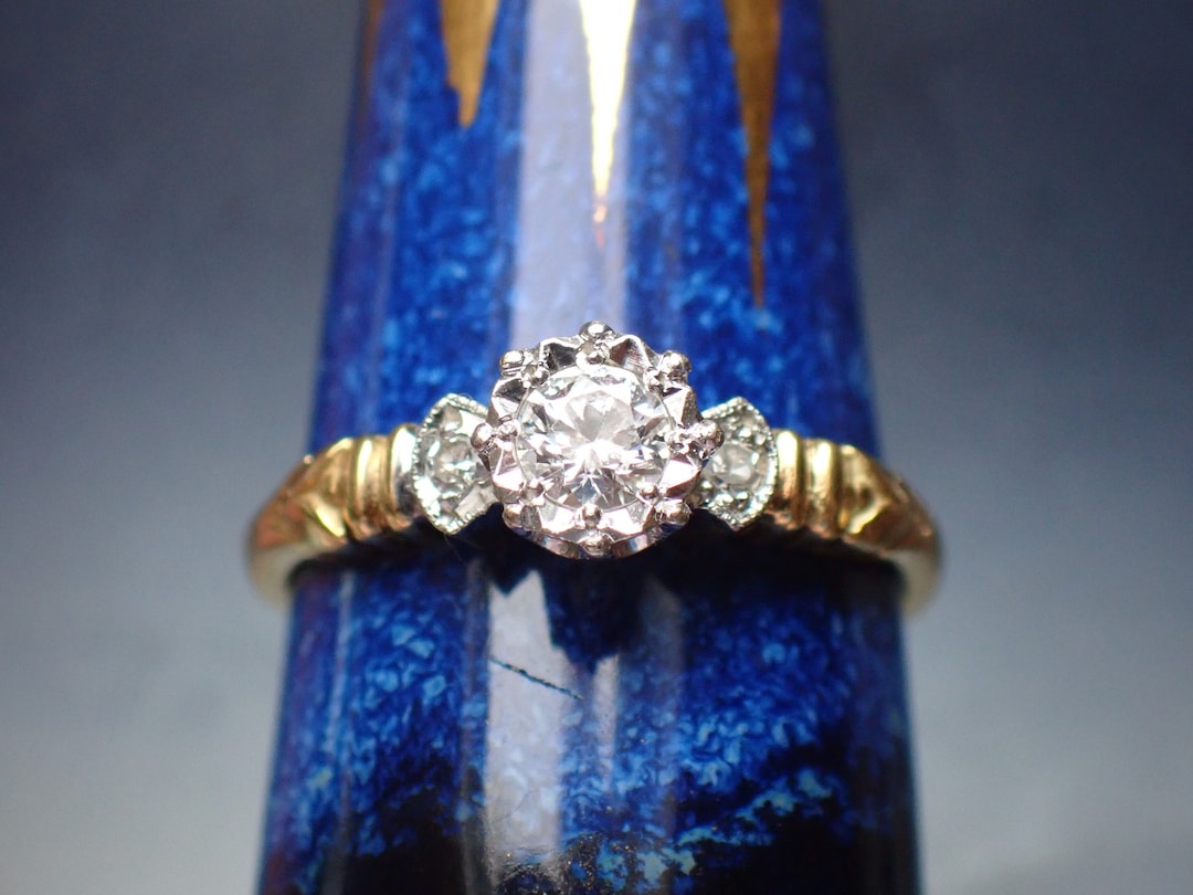 Antique Art Deco 18ct Gold Platinum Diamond Solitaire Ring by