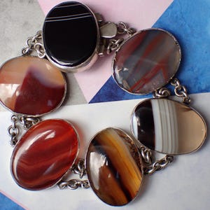 Antique Victorian Silver Banded & Carnelian Agate Bracelet