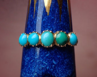 Antique Georgian Gold Filled Turquoise 5 Stone Ring, c1820