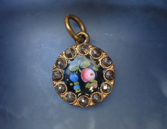 Antique Hand Painted Enamel Rose Flower & Marcasi… - image 1