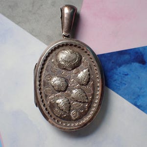 Antique Victorian Silver Rose Flower Locket Pendant, hallmarked 1884