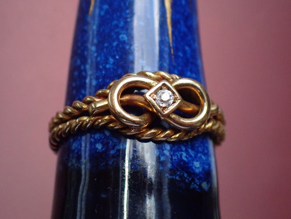 Antique Late Victorian 18ct Gold & Diamond Lover'… - image 2