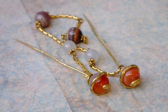 Unusual Antique Victorian Gilt Snakes & Agate Clo… - image 4