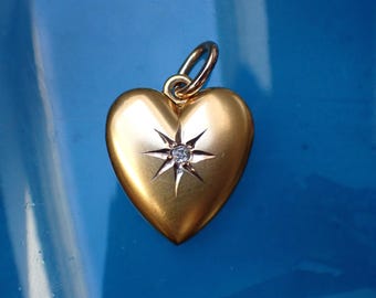 Beautiful Antique 9ct Gold Old Cut Diamond Heart Locket