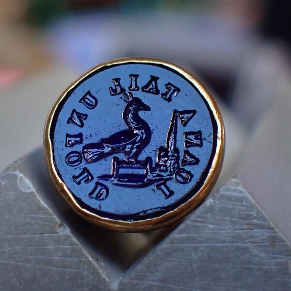 Antique Georgian Gilt "I Can A Tail Unfold" Peacock Intaglio Seal Fob