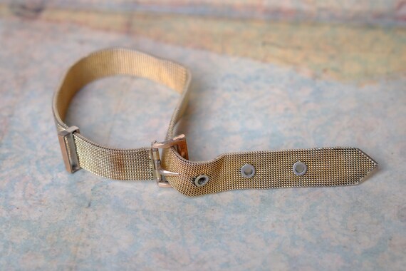 Striking Vintage Silver Gilt Mesh Belt Style Brac… - image 6