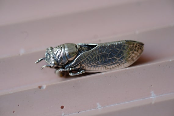 Antique Late Victorian Silver Plated 3D Cicada Ins