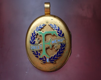 Antique Victorian Gilt & Enamel Forget Me Not Brooch / Locket Pendant