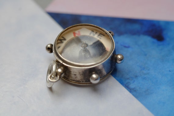 Vintage Sterling Silver Miniature Compass Charm P… - image 4