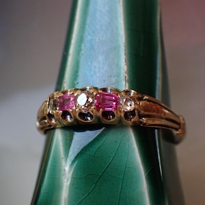 Antique 15ct Gold Ruby & Old Cut Diamond 5 Stone Ring