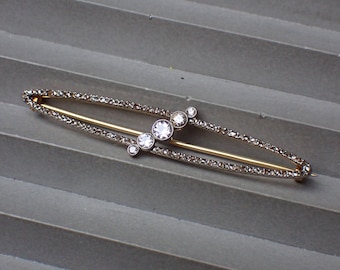 Antique Art Deco Diamond Brooch: 15k Gold & Silver, 1920s Jewelry