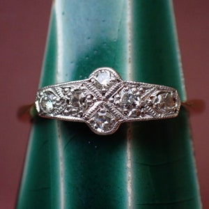 Antique Art Deco 18ct Gold & Platinum Geometric Diamond Cluster Ring