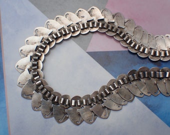Unusual Antique Sterling Silver Geometric Book Chain Collar Necklace
