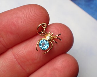 Antique 9ct Gold Zircon Paste & Diamond Spider Charm Pendant