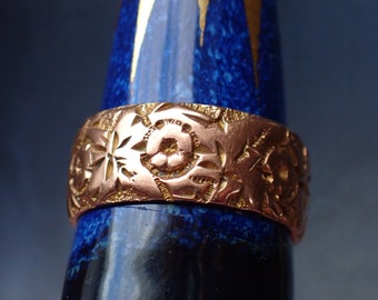 Antique 9ct Rose Gold Ivy Leaf & Forget Me Not Wedding Band