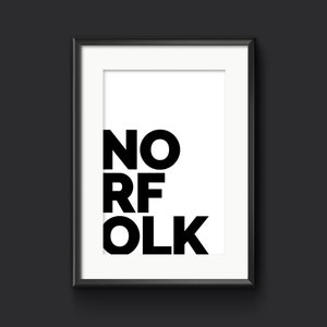 NORFOLK Kunstdruck | Namensschild | East Anglia Wandbild | Geschenk zur Wohnungserwärmung