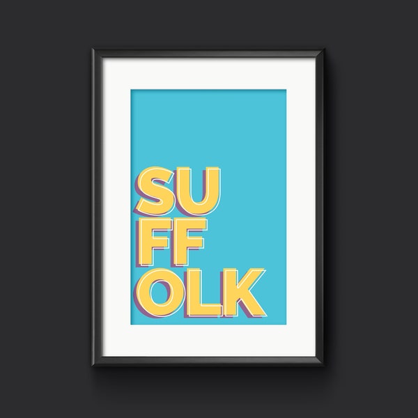 SUFFOLK UK County Typography Print, Place Name Picture, Personalised Wall Art
