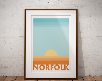 Minimalist Norfolk Sunset Art Print | Contemporary East Anglia Graphic Travel Poster | Modern Norfolk Coast Picture | Beach Wall Decor