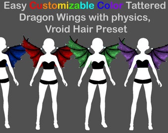 Stunning 3D tattered Dragon Wings VTuber Asset - Fully Animated & Customizable for Virtual Streamers Digital DownLoad Vroid VTuber