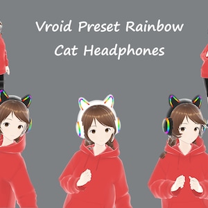 Vibrant 3D Rainbow Cat Ear Headphones VTuber Asset - Fully Customizable & Animated for Virtual Streamers Vroid Downloadable Preset