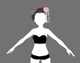 Verbluffende 3D Geisha Hair VRoid Asset - Volledig geanimeerd en aanpasbaar voor virtuele streamers Digitale download Vroid VTuber