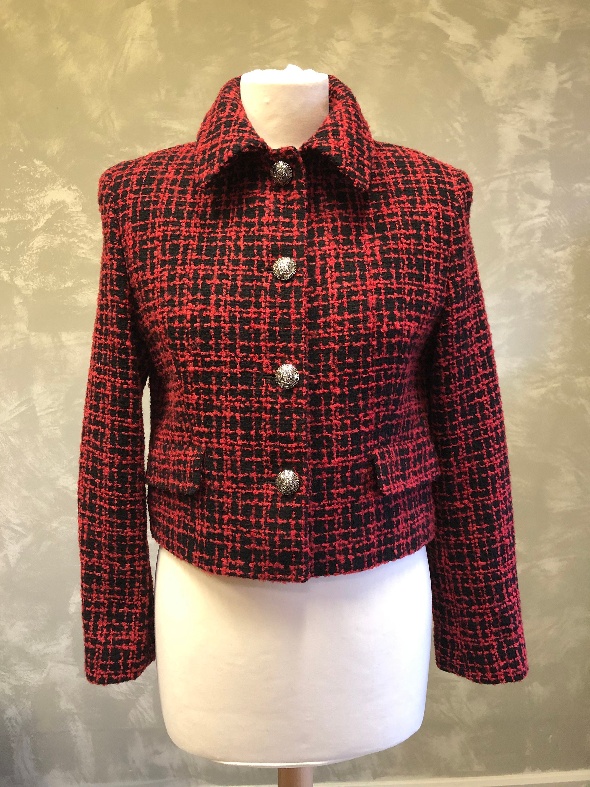 【関税&送料込】Versace Embroidered Tweed Blazer Versace - Embellished tweed jacket Versace