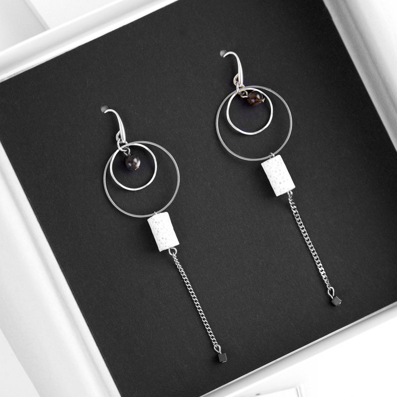 Hoop earrings with stone big silver earrings circle earrings dangle large earrings for women fashion statement earrings earrings unique gift