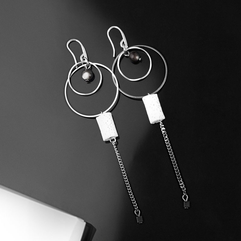Hoop earrings with stone big silver earrings circle earrings dangle large earrings for women fashion statement earrings earrings unique gift