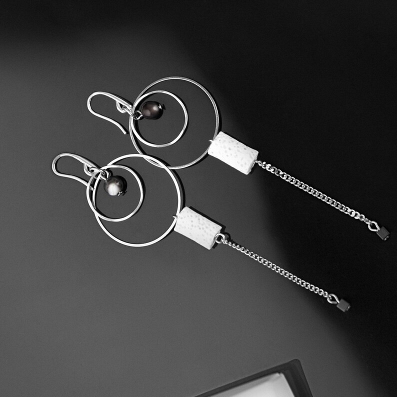 Hoop earrings with stone big silver earrings circle earrings dangle large earrings for women fashion statement earrings earrings unique gift