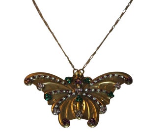 Vintage Unique SADIE GREEN Butterfly Gold tone & Rhinestone Necklace