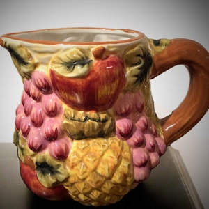 Vintage Style Eyes Baum Brothers Pitcher Raised Fruit Design