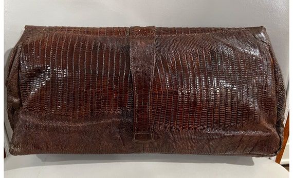 Large Vintage Chocolate Brown Genuine Lizard Skin… - image 5