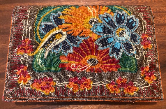 Outstanding Micro Seed Beaded 1960's Clutch Bag P… - image 1