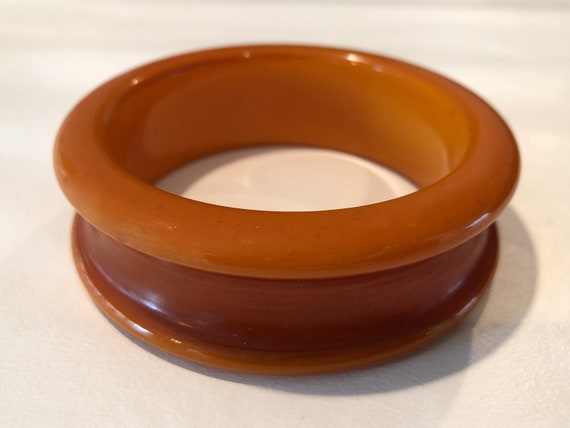 Bakelite Concave Bangle Bracelet Deep Orange Pump… - image 2