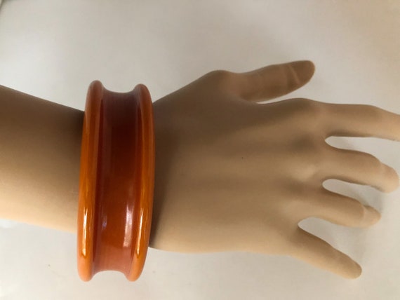 Bakelite Concave Bangle Bracelet Deep Orange Pump… - image 3