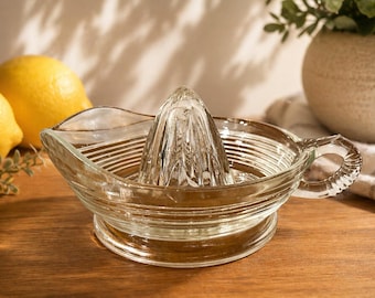 Exprimidor de cítricos de vidrio vintage / Exprimidor de limones y naranjas de vidrio prensado transparente / Decoración de cocina rústica