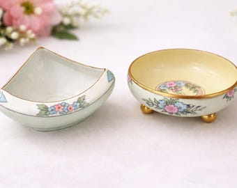 Antique Limoges T&V and Elite France Bowls Set Hand Painted Floral Porcelain Art Nouveau Vanity Trinket Dishes