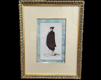 Fashion Plate Print Wood Frame 1800's Portrait Lady