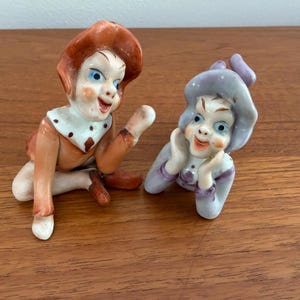Vintage ockuperat Japan Pojke & Flicka Figurer Par Keramik Älvor Handmålade