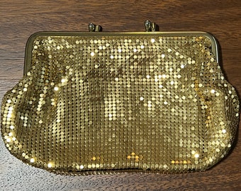 Vintage gouden mesh portemonnee handtas clutch met twee aparte compartimenten