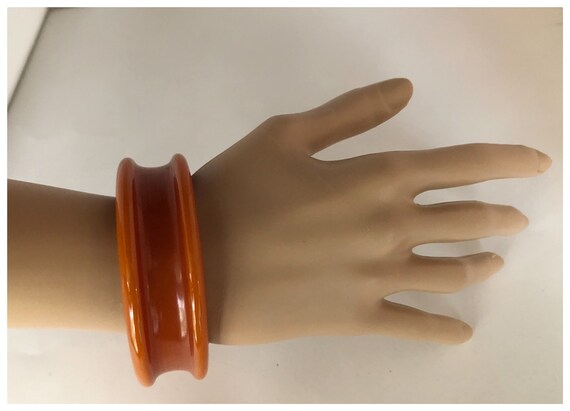 Bakelite Concave Bangle Bracelet Deep Orange Pump… - image 4